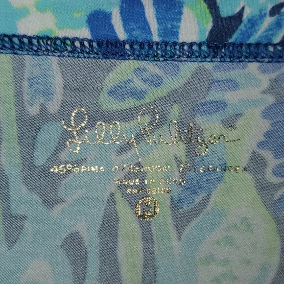 Lilly Pulitzer Blue and Green Sand Dollar Under The Sea Top 3/4 Sleeve Size M - Picture 7 of 13